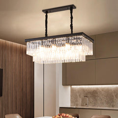 Aeyee Elegant Crystal Chandelier Luxury Rectangular Pendant Light Fixture, Modern Dining Room Light, 8 Lights Hanging Lamp for Living Room