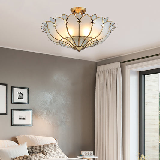 Aeyee Petal Brass Semi-Flush Mount Ceiling Light, Glass Ceiling Light Fixture for Living Room Hall Bedroom