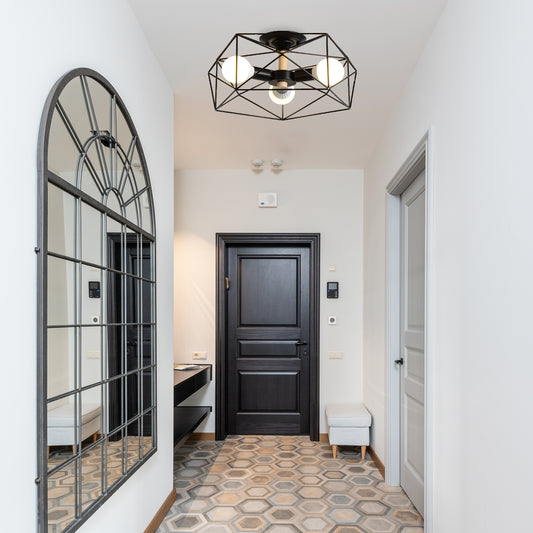 Aeyee Modern Flush Mount Ceiling Light, Geometric Shaped Ceiling Lamp, Industrial Metal Cage Lighting for Entrance Hallway
