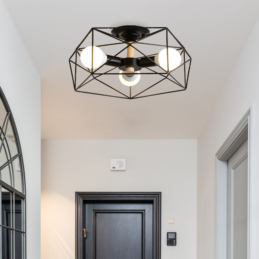 Aeyee Modern Flush Mount Ceiling Light, Geometric Shaped Ceiling Lamp, Industrial Metal Cage Lighting for Entrance Hallway
