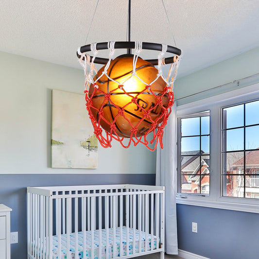 Aeyee Creative Basketball Pendant Light Fixture with Glass Shades, Basketball Themed Bedroom Hanging Light, Unique Ball Chandelier