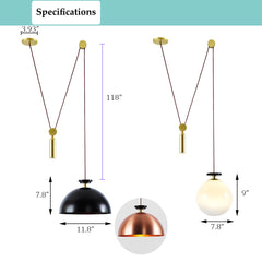 Aeyee Industrial Pendant Light Fixture, Farmhouse Pulley Hanging Light, Adjustable Dome Ceiling Pendant Light for Dining Room Living Room