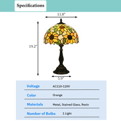 Aeyee Sunflower Tiffany Table Lamp, Elegant Bedside Table Lamp with Stained Glass Shade, Orange Nightstands Table Light for Living Room End Tables