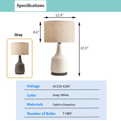 Aeyee Ceramic Table Lamps Modern Night Light with Fabric Lampshade, 1 Light Adorable Bedside Desk Lamp for Bedroom Nightstand