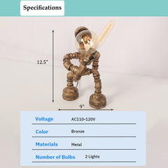 Aeyee Steampunk Table Lamp, Industrial Robot Desk Lamps, Cool Water Pipe Night Light for Office Bedroom Bronze Finish