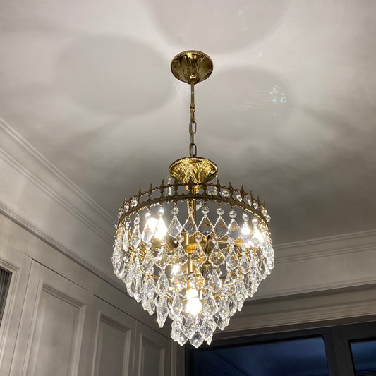 Classic Crystal Chandelier - Aeyee Luxury Round Pendant Light, 4 Lights Gold Hanging Lamp for Living Room Dining Room (13.7")