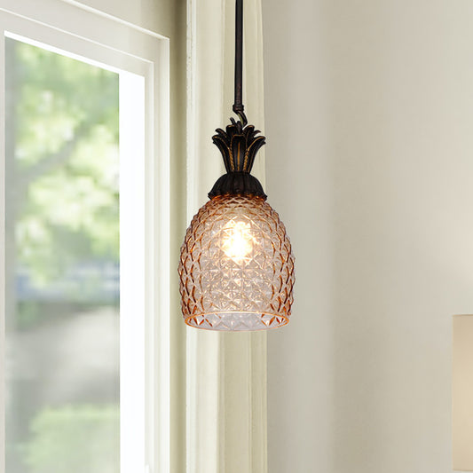 Aeyee Classic Glass Pendant Light Fixture, Rustic Pineapple Hanging Lamp, Adjustable Height Pendant Lighting for Kitchen Bedroom in Antique Brown