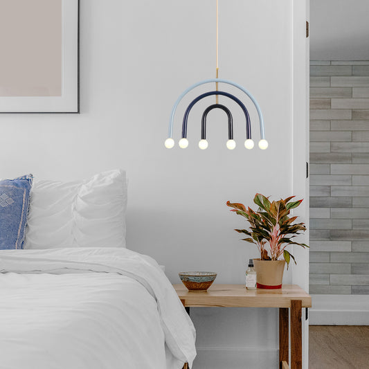 Aeyee Modern Rainbow Pendant Light, Decorative Metal 6 Lights Hanging Light Fixture, U Shaped Ceiling Pendant Light