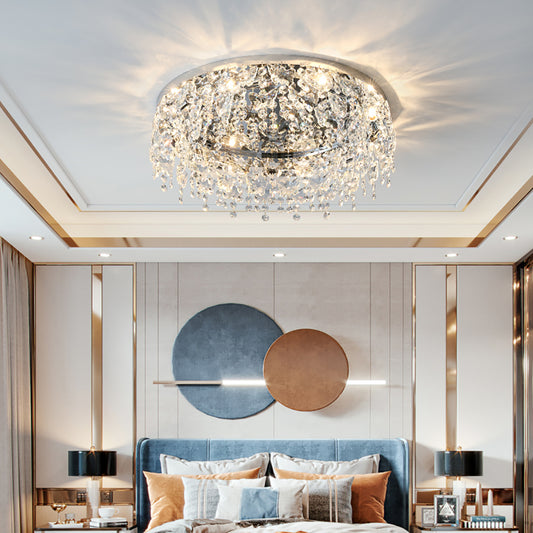 Aeyee Luxury Crystal Ceiling Fixture, Clear Flush Mount Ceiling Light, Modern Ceiling Pendant Fixture for Dining Room Living Room