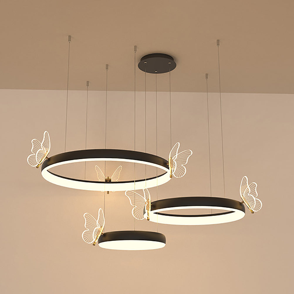 Aeyee Butterfly Chandelier Circular Tier Island Light with Remote, Dimmable LED Ceiling Pendant Light Fixture, for Dining Room