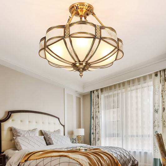 Aeyee Classy Brass Flush Mount Ceiling Light 4 Lights Bedroom Ceiling lamp with Glass Shade, 17.7" Elegant Hanging Lights
