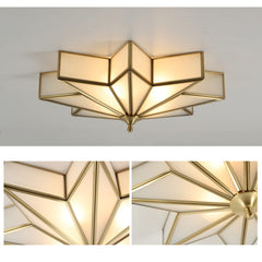 Brass Flush Mount Ceiling Light - Aeyee Star Shaped Lighting Fixture 4 Lights Bedroom Ceiling lamp with Glass Shade