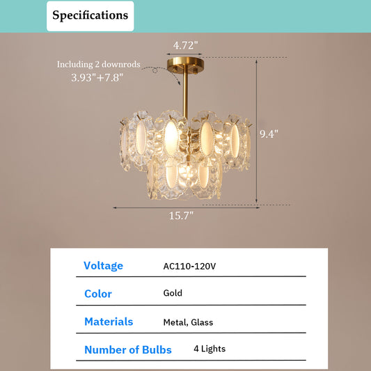 Aeyee Classic Glass Chandelier, Layered Round Ceiling Pendant Light Fixture, Elegant Gold Hanging Light for Dining Room Girls Room