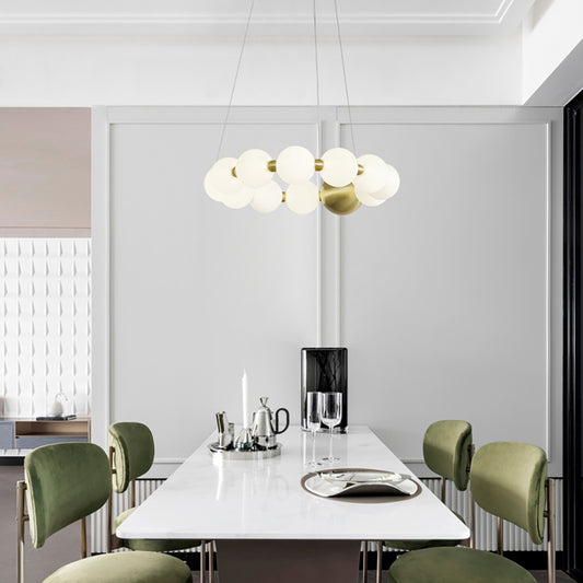 Aeyee Modern Globe Chandelier, Mid-Century Pendant Light Fixture, Adjustable LED Hanging Light for Living Room Bedroom, Neutral Light