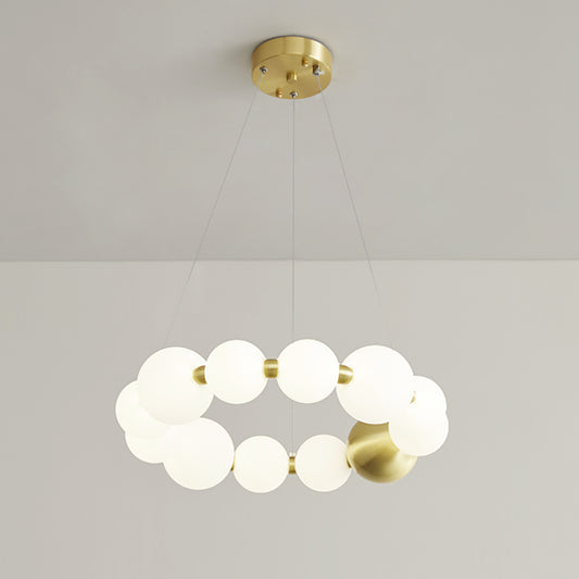 Aeyee Modern Globe Chandelier, Mid-Century Pendant Light Fixture, Adjustable LED Hanging Light for Living Room Bedroom, Neutral Light