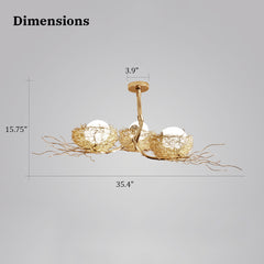Creative Birds Chandelier - Aeyee Contemporary Aluminum Nest Ceiling Pendant Lamp Hanging Light Fixture with White Glass Shade