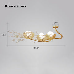 Creative Birds Chandelier - Aeyee Contemporary Aluminum Nest Ceiling Pendant Lamp Hanging Light Fixture with White Glass Shade