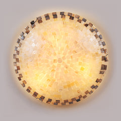 Aeyee Shell Ceiling Light Classy Stained Glass Fixture, Tiffany Style Flush Mount Ceiling Light, Round Light for Bedroom, Entrance