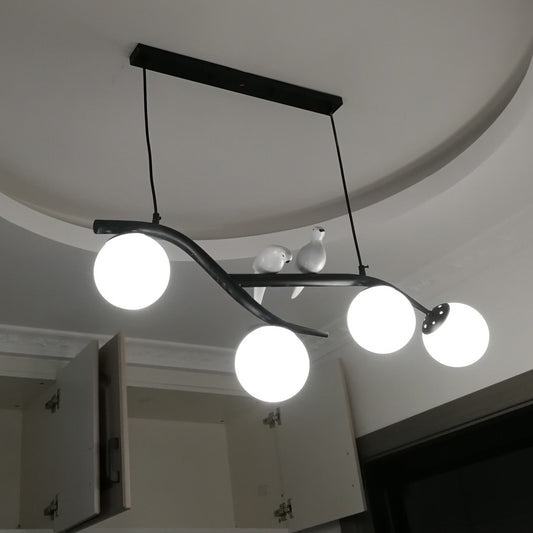 Aeyee Glass Globe Pendant Light, Bird Hanging Light Fixture, Modern 4 Lights Glass Chandelier for Dining Room Kitchen Island in Black