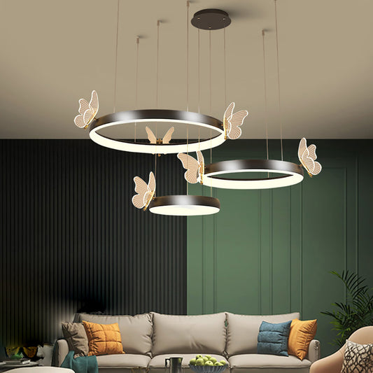 Aeyee Butterfly Chandelier Circular Tier Island Light with Remote, Dimmable LED Ceiling Pendant Light Fixture, for Dining Room