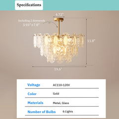 Aeyee Classic Glass Chandelier, Layered Round Ceiling Pendant Light Fixture, Elegant Gold Hanging Light for Dining Room Girls Room