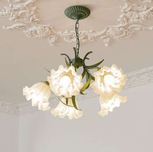Aeyee Flower Glass Chandelier Classic Pendant Light Fixture, Modern Green Hanging Lamp for Girls Bedroom Living Room