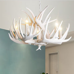 Aeyee Rustic Tiered Antler Chandelier, Resin Antler Fixture, Farmhouse Hanging Light, Candle Pendant Light