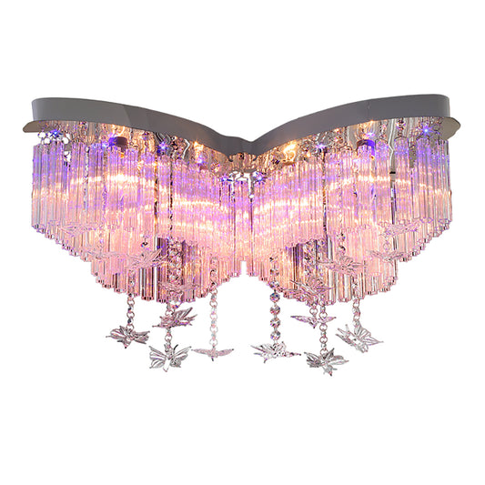 Aeyee Butterfly Chandelier, Crystal Flush Mount Ceiling Light, Elegant Drop Ceiling Lighting, Dimmable Girl Decor Lighting