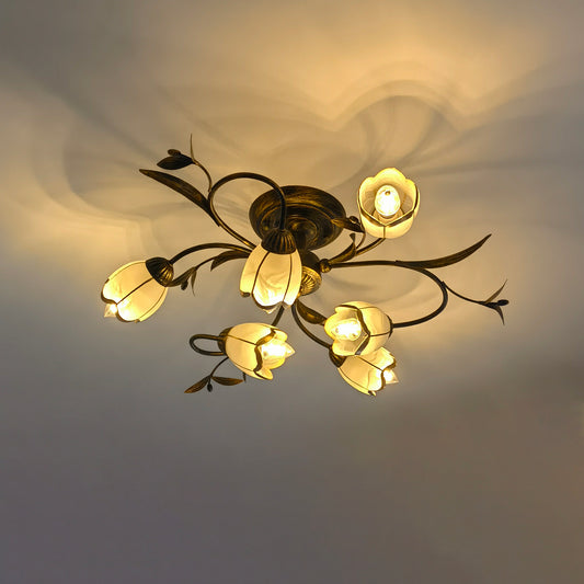 Aeyee Flower Semi Flush Mount Ceiling Light, Rustic Ceiling Fixture with Frosted Glass Shade, Sputnik Chandelier for Kitchen Bedroom
