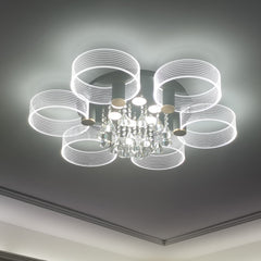 Aeyee Round Crystal Flush Mount Ceiling Light, Modern Drop Ceiling Lighting with Remote, Dimmable Chandelier for Dining Room Bedroom