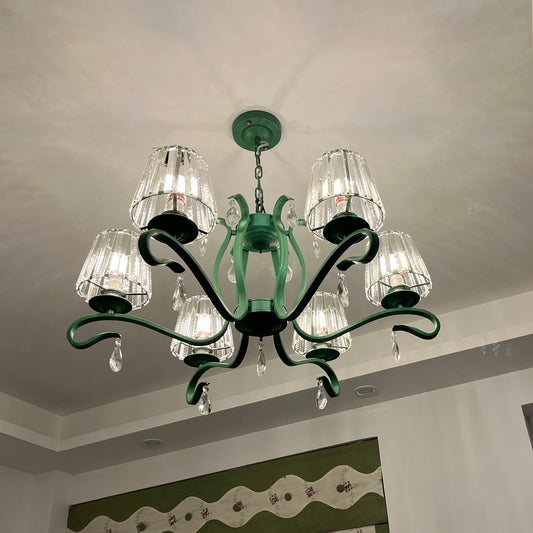 Crystal Chandelier - Aeyee Classic Pendant Light Fixture with Crystal Shade, Modern Green Hanging Lamp for Dining Room,Bedroom