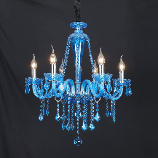 Aeyee Classic Crystal Chandelier, Vintage Candle Pendant Light Fixture, Adjustable Island Lights for Dining Room Foyer in Blue