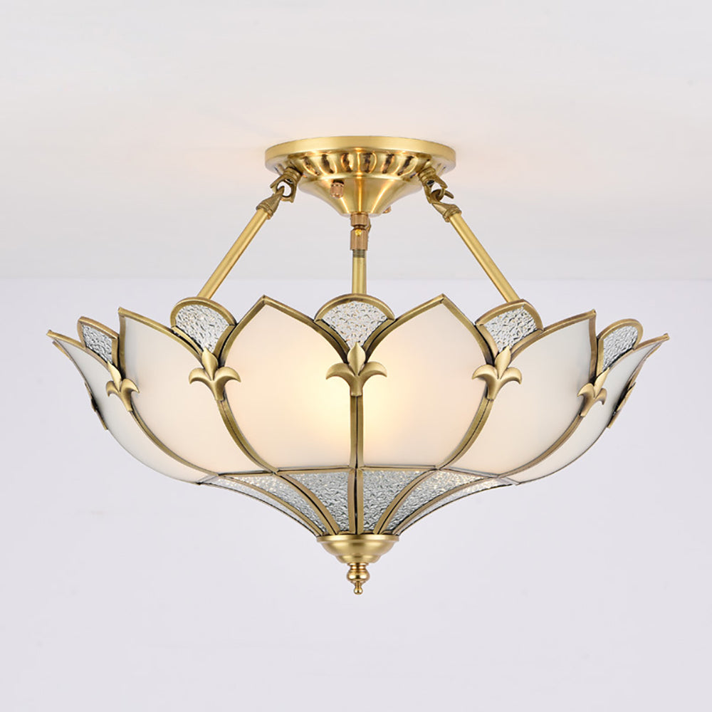Aeyee Petal Brass Semi-Flush Mount Ceiling Light, Glass Ceiling Light Fixture for Living Room Hall Bedroom