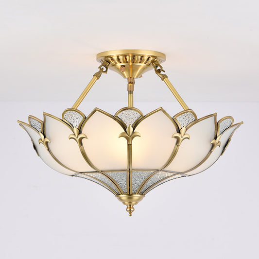 Aeyee Petal Brass Semi-Flush Mount Ceiling Light, Glass Ceiling Light Fixture for Living Room Hall Bedroom