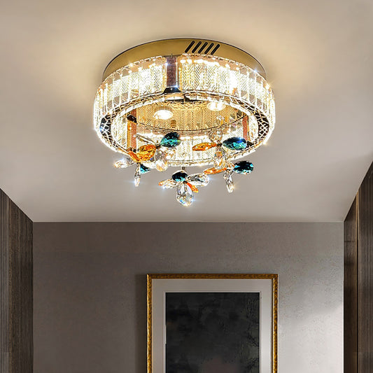 Crystal Flush Mount Ceiling Light - Aeyee Round LED Flush Mount Ceiling Light, Modern Dimmable Ceiling Pendant Fixture for Hallway Bedroom