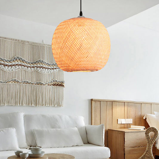 Bamboo Pendant Light Fixture - Aeyee Handwoven Rattan Hanging Light Globe Classy Ceiling Pendant Lamp in Beige (13.7 x 13.7 inches)