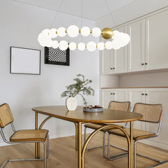 Aeyee Modern Globe Chandelier, Mid-Century Pendant Light Fixture, Adjustable LED Hanging Light for Living Room Bedroom, Neutral Light