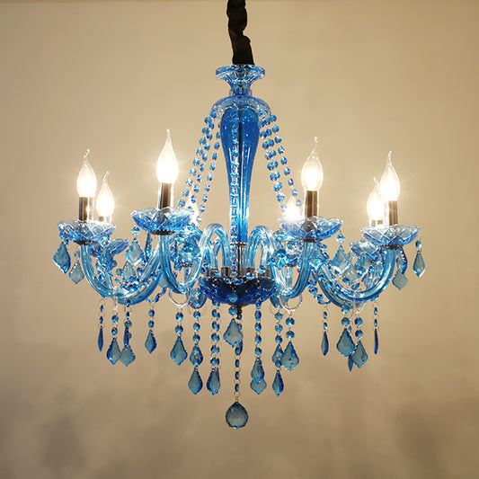 Aeyee Classic Crystal Chandelier, Vintage Candle Pendant Light Fixture, Adjustable Island Lights for Dining Room Foyer in Blue