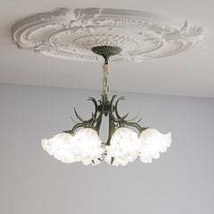 Aeyee Flower Glass Chandelier Classic Pendant Light Fixture, Modern Green Hanging Lamp for Girls Bedroom Living Room