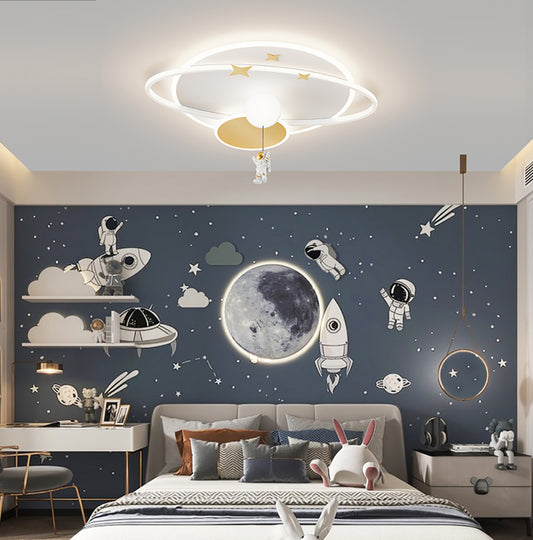 Astronaut Light - Aeyee Cartoon Flush Mount Ceiling Light, Kid's Bedroom Dimmable LED Ceiling Light Fixtures with Remote Control