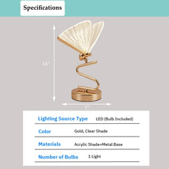 Aeyee Butterfly Table Lamp Elegant Night Light with Acrylic Shade, Metal Base, Modern Bedside Table Lamp for Bedroom Nightstand
