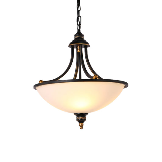 Aeyee Farmhouse Glass Chandelier, Dome Shaped Pendant Light Fixture, Matte Black Hanging Lighting for Kitchen Entryway Foyer