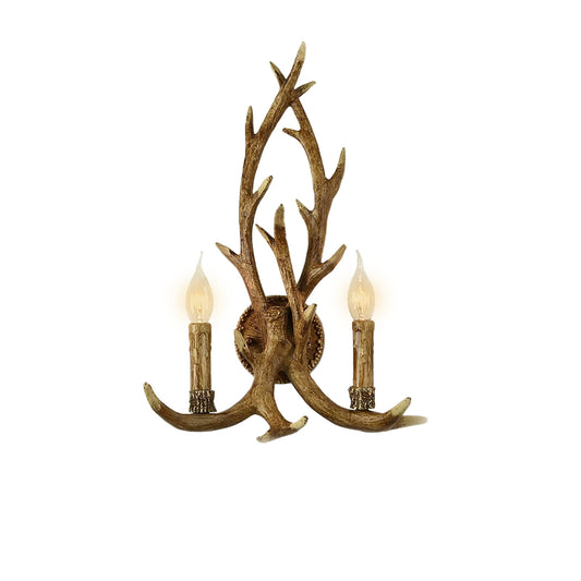 Aeyee Antler Wall Sconce, Vintage Farmhouse Candle Wall Light, 2 Lights Art Deco Wall Lamp for Bedroom Hallway