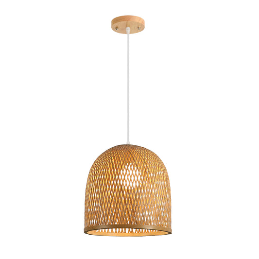 Aeyee Bamboo Pendant Light Fixture, Dome Shaped Woven Hanging Light, Minimalist 1 Light Boho Chandelier Light Fixture