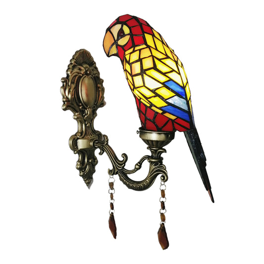 Aeyee Parrot Wall Sconce, Tiffany Wall Light with Stained Glass Shade, Retro Birds Wall Lamp for Bedroom, Stairway, Corridor