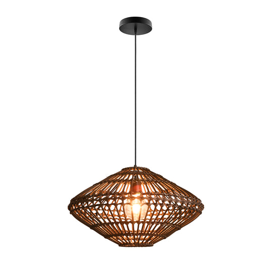 Aeyee Handwoven Pendant Light, Boho Rattan Light Fixture, Wicker Hanging Light for Kitchen Island Living Room