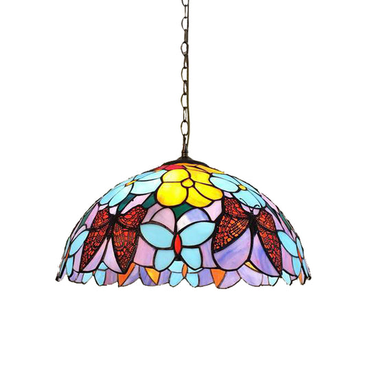 Aeyee Tiffany Pendant Light Fixture, Purple Butterfly Stained Glass Hanging Lamp, 1 Light Elegant Glass Chandelier