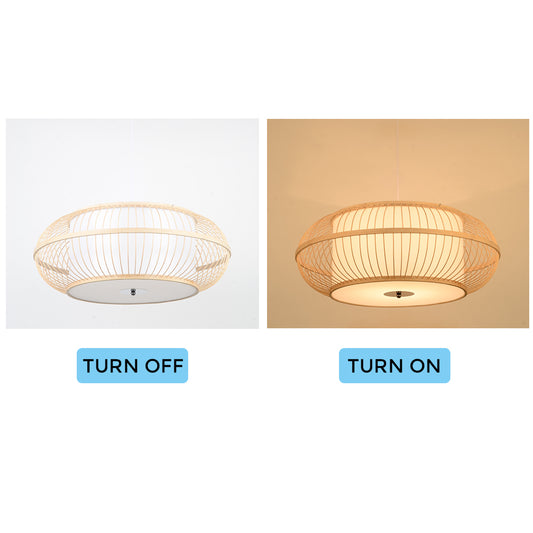 Bamboo Pendant Light Fixture - Aeyee 2 Lights Rattan Pendant Lamp Round Shaped Woven Hanging Light for Kitchen Island Nursery (23.6" W)