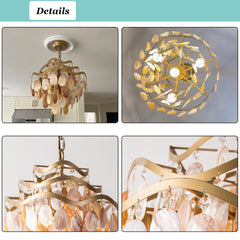 Natural Shell Chandelier - Aeyee Modern 4 Lights Pendant Light Fixture Beach Themed Elegant Hanging Lamp for Living Room, Dining Table