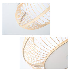 Bamboo Pendant Light Fixture - Aeyee 2 Lights Rattan Pendant Lamp Round Shaped Woven Hanging Light for Kitchen Island Nursery (23.6" W)